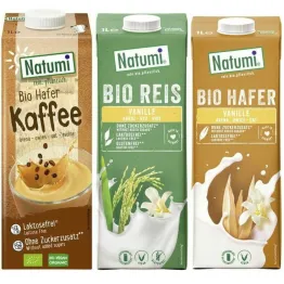 Napój Ryżowy o Smaku Waniliowym Bez Dodatku Cukru Bio UHT 1 l + Napój Owsiany o Smaku Kawy Bez Dodatku Cukru Bio 1 l + Napój Owsiano - Waniliowy Bio 1 l UHT - Natumi