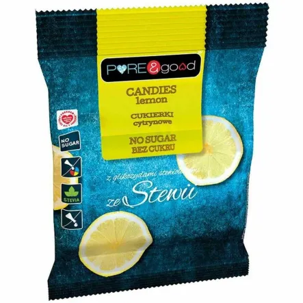 Cukierki Cytrynowe ze Stewią Bez Cukru 50 g - Pure&Good