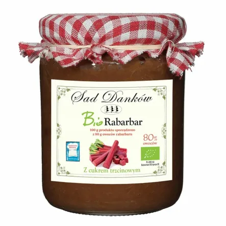 Rabarbar 80% z Cukrem Trzcinowym Bio 260 g Mus, Dżem, Przecier - Sad Danków - Przecena Krótka Data Minimalnej Trwałości