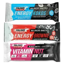 Baton Energy Kokos+ Guarana 50 g - Paliwo Dla Aktywnych + Baton Energy Brownie + Kofeina 50 g - Paliwo Dla Aktywnych + Baton Vitamin Nut z Witaminami B6 i B12 Bezglutenowy 50g - Paliwo Dla Aktywnych