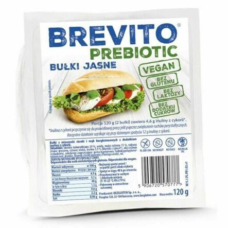 Bułki Jasne Bezglutenowe 120 g (2 Sztuki) - BREVITO PREBIOTIC - Przecena Krótka Data Minimalnej Trwałości