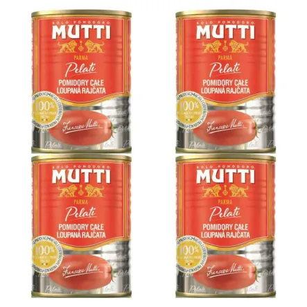 4 x Pomidory Pelatti Całe bez Skórki 400 g (260 g) - MUTTI