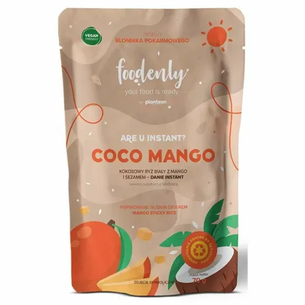Coco Mango Danie Instant - Kokosowy Ryż Biały z Mango i Sezamem 70 g - Planteon - Przecena Krótka Data Minimalnej Trwałości