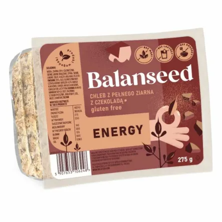 Chleb z Pełnego Ziarna z Czekoladą Energy Bezglutenowy 275 g - Balanseed
