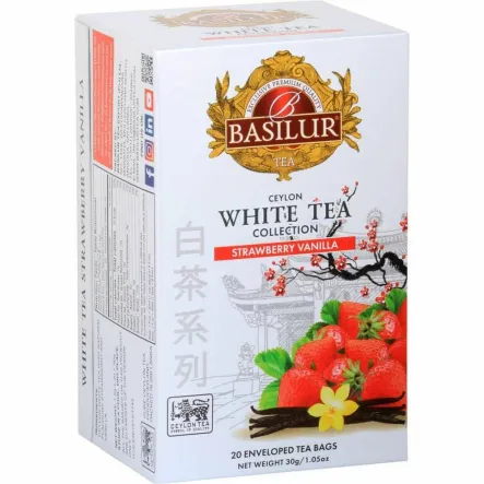 Herbata Biała z Dodatkami STRAWBERRY VANILLA 30 g (20x 1,5 g) - BASILUR