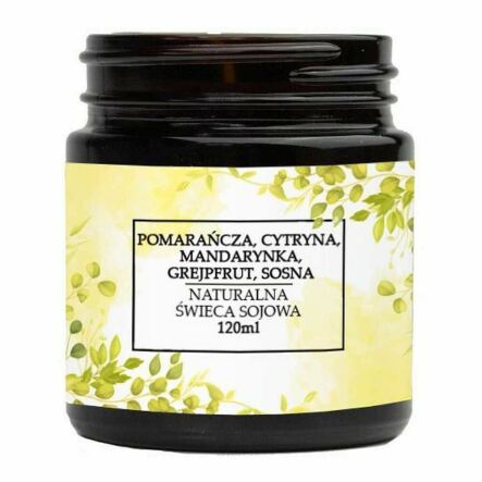 Naturalna Świeca Sojowa - Pomarańcza, Cytryna, Mandarynka, Grejpfrut, Sosna 120 ml - Vitafarm