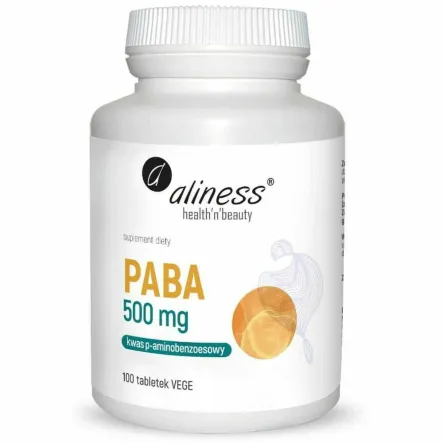 PABA (Kwas p-aminobenzoesowy) 500 mg 100 Tabletek Vege - Aliness (data: 30.01.2026)