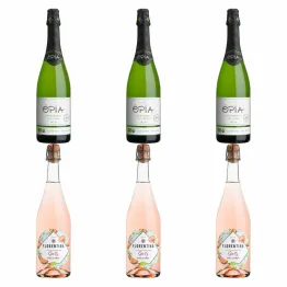 3 x Szampan Bezalkoholowy Opia Chardonnay, Bezsiarkowy, Wino Bezalkoholowe Musujące Gazowane Organiczne Sparkling 0% 0,75 l - Opia  + 3 x Szampan Bezalkoholowy Bio Florentina Rose bez Siarczynów, Bezsiarkowy, Wino Bezalkoholowe Musujące Gazowane Vi