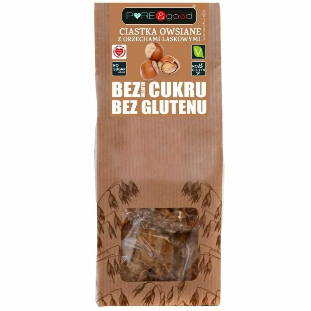 Ciastka Owsiane z Orzechami Laskowymi Bez Dodatku Cukru 150 g - PURE&Good