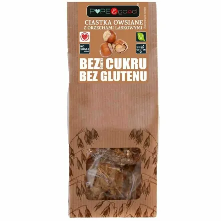 Ciastka Owsiane z Orzechami Laskowymi Bez Dodatku Cukru 150 g - PURE and Good
