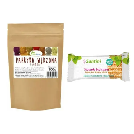 Papryka Wędzona Słodka 100 g Vitafarm + Sezamki Bez Dodatku Cukru z Ksylitolem i Maltitolem 27 g - Santini
