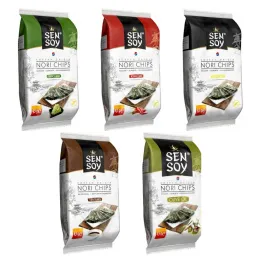 Chipsy Nori Oliwa z Oliwek 4,5 g + Chipsy Nori Teriyaki z Alg Morskich 4,5 g + Chipsy Nori Prażone Glony Przekąska Classic 4,5 g + Chipsy Nori Kimchi z Alg Morskich 4,5 g + Chipsy Nori Wasabi z Alg Morskich 4,5 g - Sen Soy