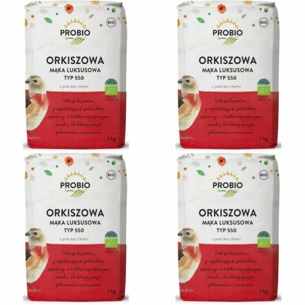 4 x Mąka Orkiszowa Typ 550 Luksusowa Bio 1 kg - Probio