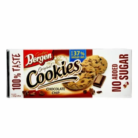 Ciasteczka Chocolate Chip Bez Cukru 135 g Bergen - Przecena Krótka Data Minimalnej Trwałości