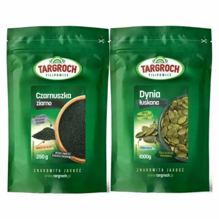 Czarnuszka Ziarno 250 g - Targroch + Pestki Dyni bez Łupiny Doypack 1 kg - Targroch