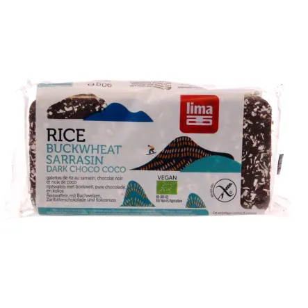 Wafle Ryżowe z Gryką, Kokosem i Gorzką Czekoladą Bezglutenowe Bio 90 g - Lima - Przecena Krótka Data Minimalnej Trwałości
