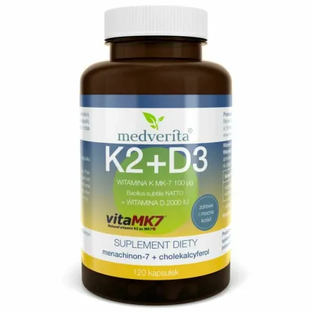 K2 MK7 + D3 2000 IU 120 Kapsułek - Medverita