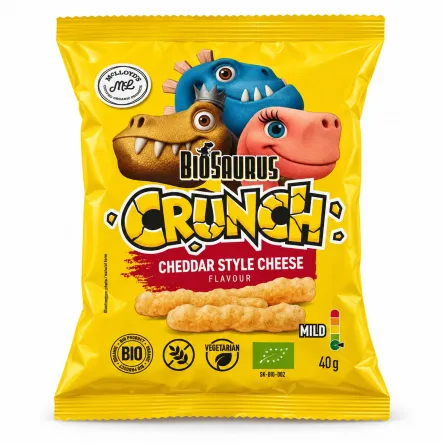 Chrupki Kukurydziane Crunch o Smaku Sera w Stylu Cheddar Bezglutenowe BIO 40 g - McLloyd's Biosaurus