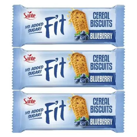3 x Fit Cereal Ciasteczka Zbożowe z Kostką Żelową Jagoda Granat Bez Dodatku Cukru 50 g - Sante