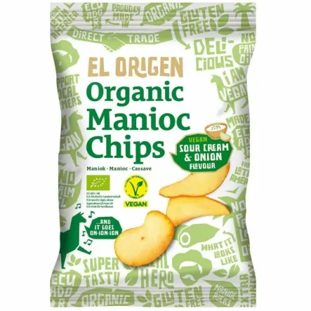Chipsy z Manioku o Smaku Śmietankowo - Cebulowym Wegańskie Bezglutenowe Bio 60 g - El Origen