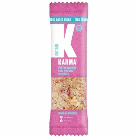 Baton Owsiany z Białą Czekoladą, Kokosem i Truskawkami Bez Dodatku Cukru 35 g - Karma
