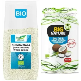 Quinoa Biała Komosa Ryżowa Bio 1 kg Bio Planet + Olej Kokosowy Extra Virgin Nierafinowany Zimnotłoczony Bio 900 ml - Big Nature