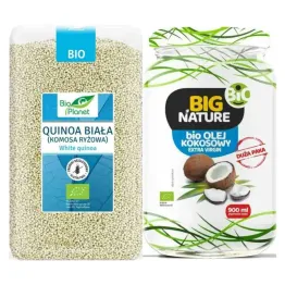 Quinoa Biała Komosa Ryżowa Bio 1 kg Bio Planet + Olej Kokosowy Extra Virgin Nierafinowany Zimnotłoczony Bio 900 ml - Big Nature