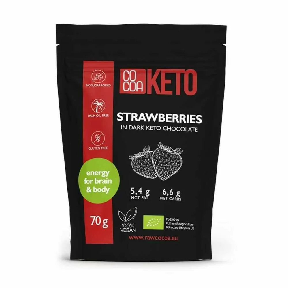 Truskawki Liofilizowane w Ciemnej Czekoladzie Keto Bio Bezglutenowe 70 g - Cocoa