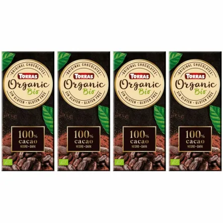 4 x Czekolada Gorzka 100% Kakao Bez Dodatku Cukru BIO 100 g - Torras