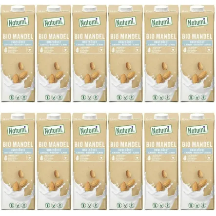 12 x Napój Migdałowy Bez Dodatku Cukrów Bezglutenowy Bio 1 L  UHT Natumi