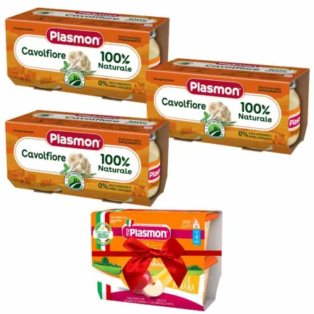 3 x Obiadek Kalafior 160 g (2 x 80 g) - PLASMON  + Deserek Jabłko i Banan 400 g (4 x 100 g) - PLASMON 