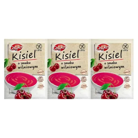3 x Kisiel o Smaku Wiśniowym Bez Dodatku Cukru 40 g - Celiko