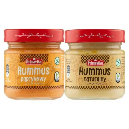 Hummus Paprykowy Bezglutenowy 160 g - Primavika + Hummus Naturalny Bezglutenowy 160 g - Primavika