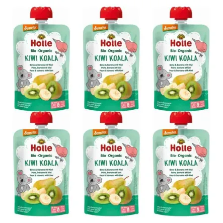 6 x Mus Owocowy Kiwi Koala (Gruszka, Banan, Kiwi) Bez Dodatku Cukru Bio Demeter 100 g - Holle