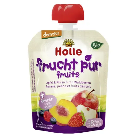 Przetarte Owoce Jabłko Brzoskwinia Owoce Leśne Bio 90 G Holle - Przecena Krótka Data Minimalnej Trwałości