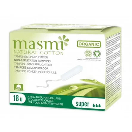 Organiczne Tampony Super Bez Aplikatora 18 szt. - Masmi