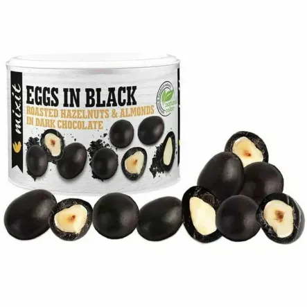 Eggs in Black Czekoladowe Węgielki - Prażone Orzechy Laskowe i Migdały w Gorzkiej Czekoladzie z Czarnym Proszkiem 240 g - Mixit