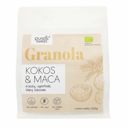 Granola Kokos Maca Bio 200 g - Pure&Sweet - Przecena Krótka Data Minimalnej Trwałości