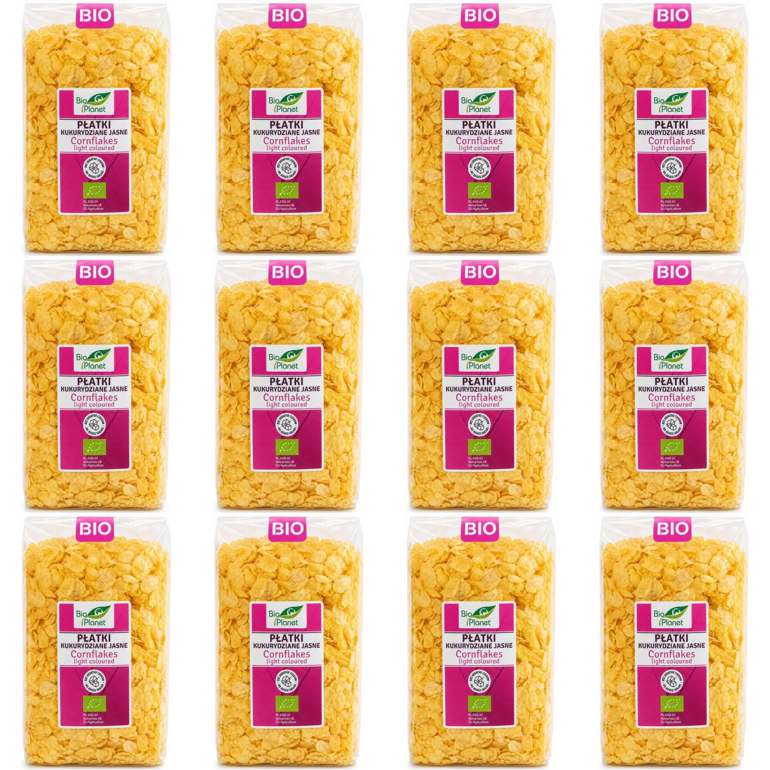 12 x Płatki Kukurydziane Jasne Bez Dodatku Cukru Bio 250 g - Bio Planet - Płatki Śniadaniowe Eko