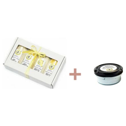 Zestaw Pudrów do Kąpieli 210 g (3 x 50 g, 1 x 60 g) - Miodowa Mydlarnia + Masło do Twarzy i Ciała DLA KRÓLEWNY 30 g - Miodowa Mydlarnia