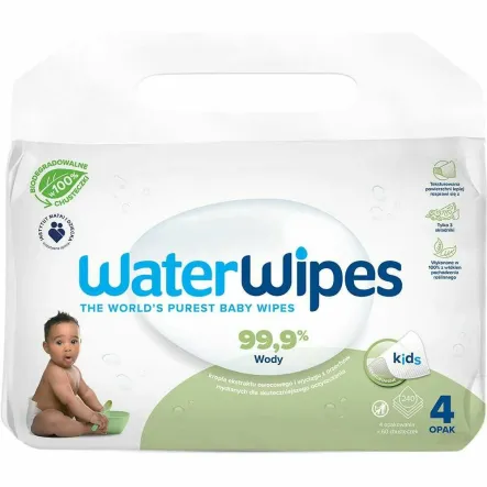 Chusteczki Nawilżane dla Niemowląt Kids Soap SUPER PAKA 240 Sztuk (4x 60 Sztuk) - Water Wipes