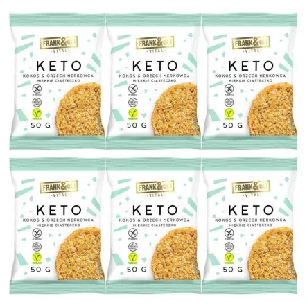 6 x KETO Miękkie Ciastko Kokos i Orzech Nerkowca Bezglutenowe 50 g - Frank and Oli