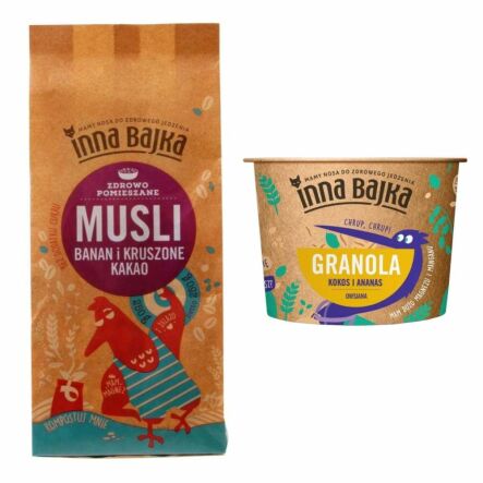 Musli Banan i Kruszone Kakao 250 g - Inna Bajka + Granola Kokos i Ananas 65 g - Inna Bajka