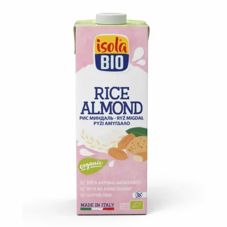 Napój Ryżowy Migdałowy Bezglutenowy  Bio 1 l  Isola Bio - Przecena Krótka Data Minimalnej Trwałości