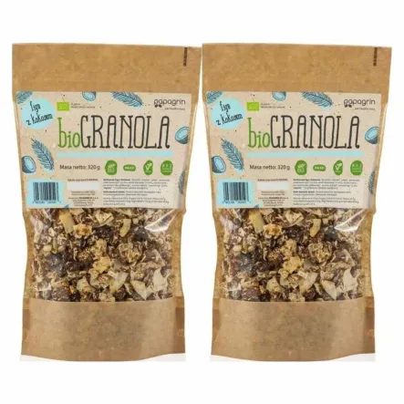 2 x Granola Figa z Kokosem Bez Dodatku Cukru Bio 320 g - Papagrin