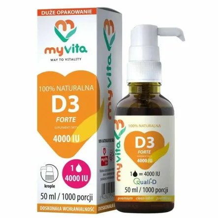 Naturalna Witamina D3 Forte 4000 IU 1000 Porcji 50 ml - MyVita