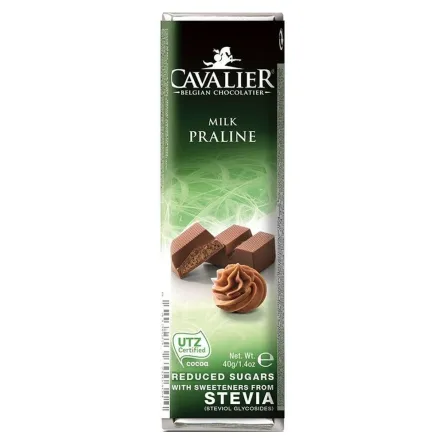 Baton z Mlecznej Czekolady z Nadzieniem Pralinowym Bez Dodatku Cukru 40 g - Cavalier