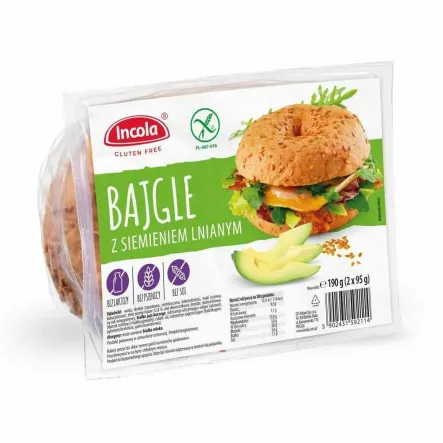 Bajgle z Siemieniem Lnianym Bezglutenowe  190 g (2 Sztuki) - Incola (data: 17.05.2025)