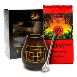 Zestaw w Pudełku Yerba Mate Mas Energia Guarana 400 g plus Naczynie Peru plus Bombilla Liza