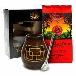 Zestaw w Pudełku Yerba Mate Mas Energia Guarana 400 g plus Naczynie Peru plus Bombilla Liza